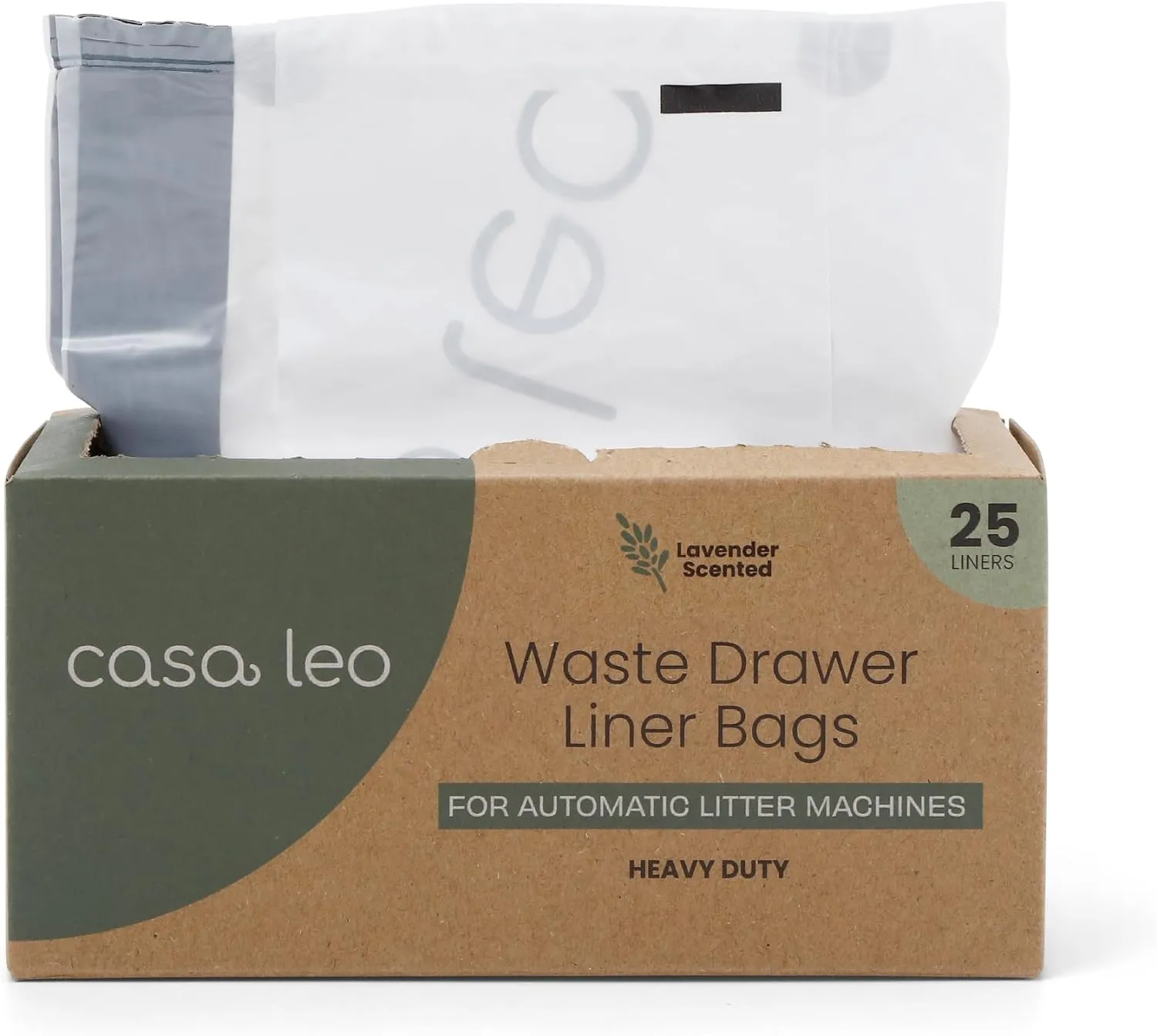 Leo's Loo Too By Casa Leo I Waste Litter Drawer Liner Bags for Automatic Litter Boxes I Heavy Duty 2mil Thick with Drawstring I Lavender Scent I 25 count