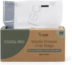 Leo's Loo Too By Casa Leo I Waste Litter Drawer Liner Bags for Automatic Litter Boxes I Heavy Duty 2mil Thick with Drawstring I Lavender Scent I 25 count