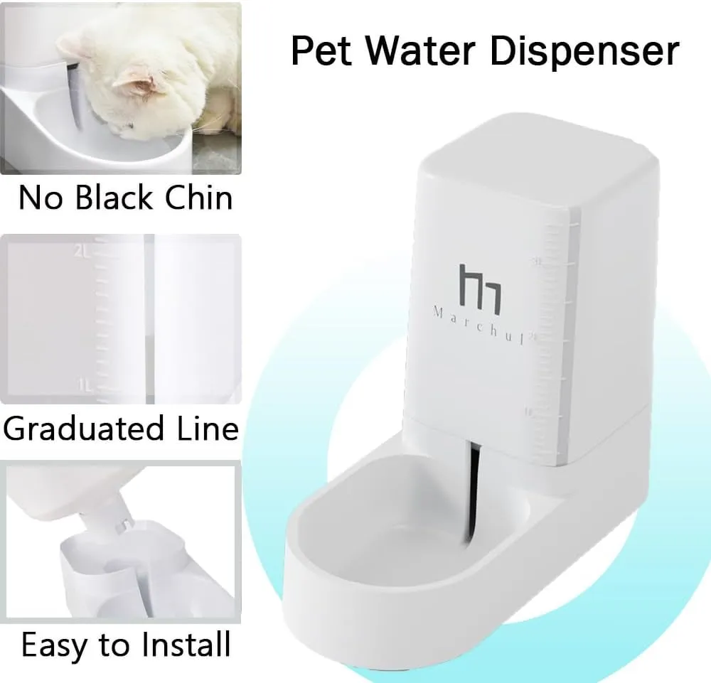 Marchul Gravity Pet Feeder and Water Dispenser Set, Cat Feeder with Silicone Mat, Automatic Cat Food Dispenser and Cat Water Bowl, Dog Feeder with Scoop Sponge Brush, Big Capacity 1 Gallon(3.8 L)