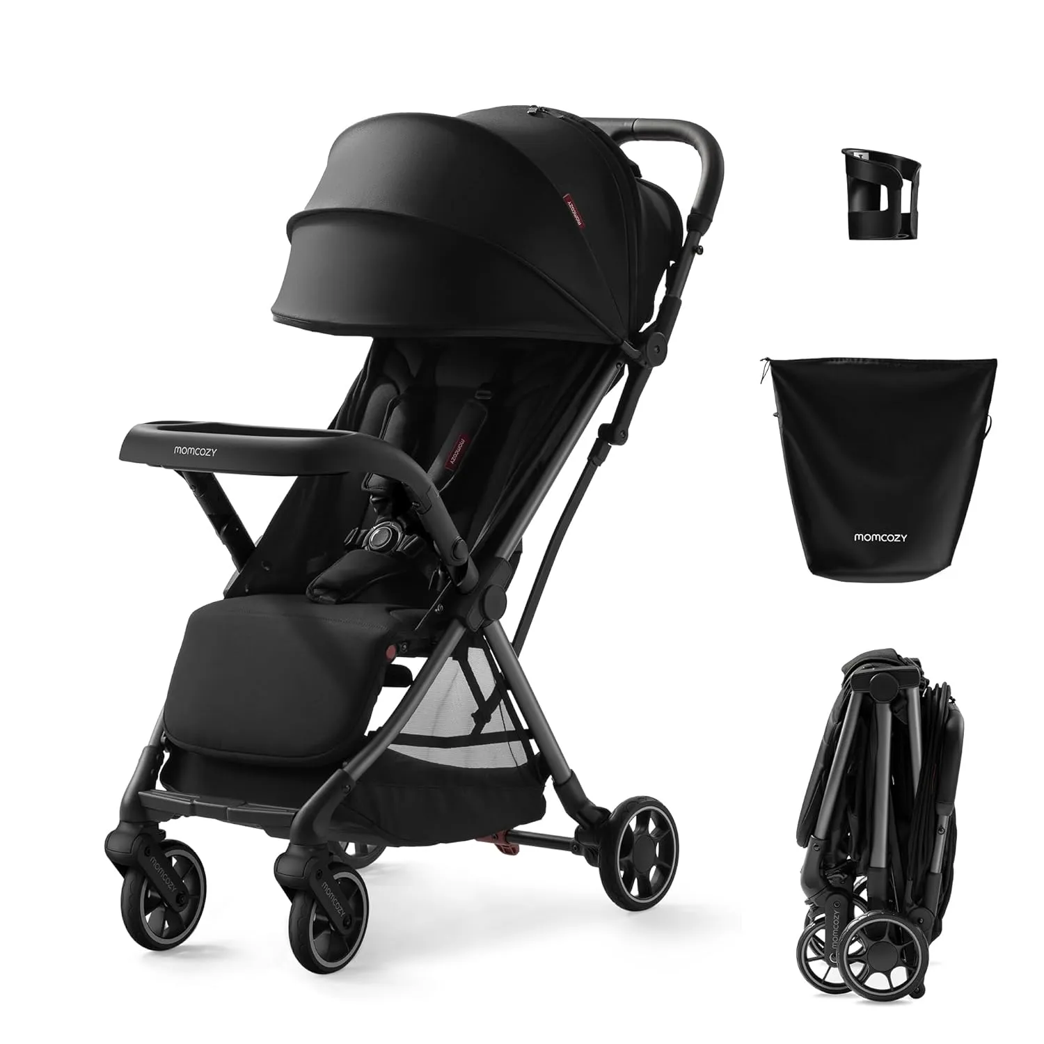 Momcozy ClickGo Lightweight Stroller, Compact Travel Stroller for Airplane with One-Click Fold, Baby Stroller and Toddler Stroller with Large Canopy for Kids from 0 Months, Extendable UPF50  Canopy