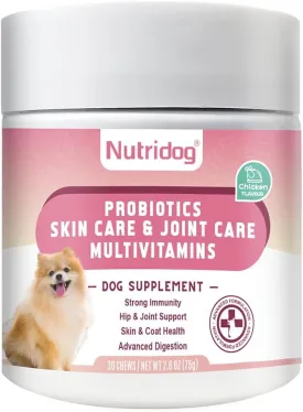 Multivitamin Chews for Dogs - Dog Vitamins with Probiotics, Glucosamine & Digestive Enzymes, Supports Joint Health, Immune System & Gut for Senior & Puppy,Chicken Flavor, 30Ct (ND-015)