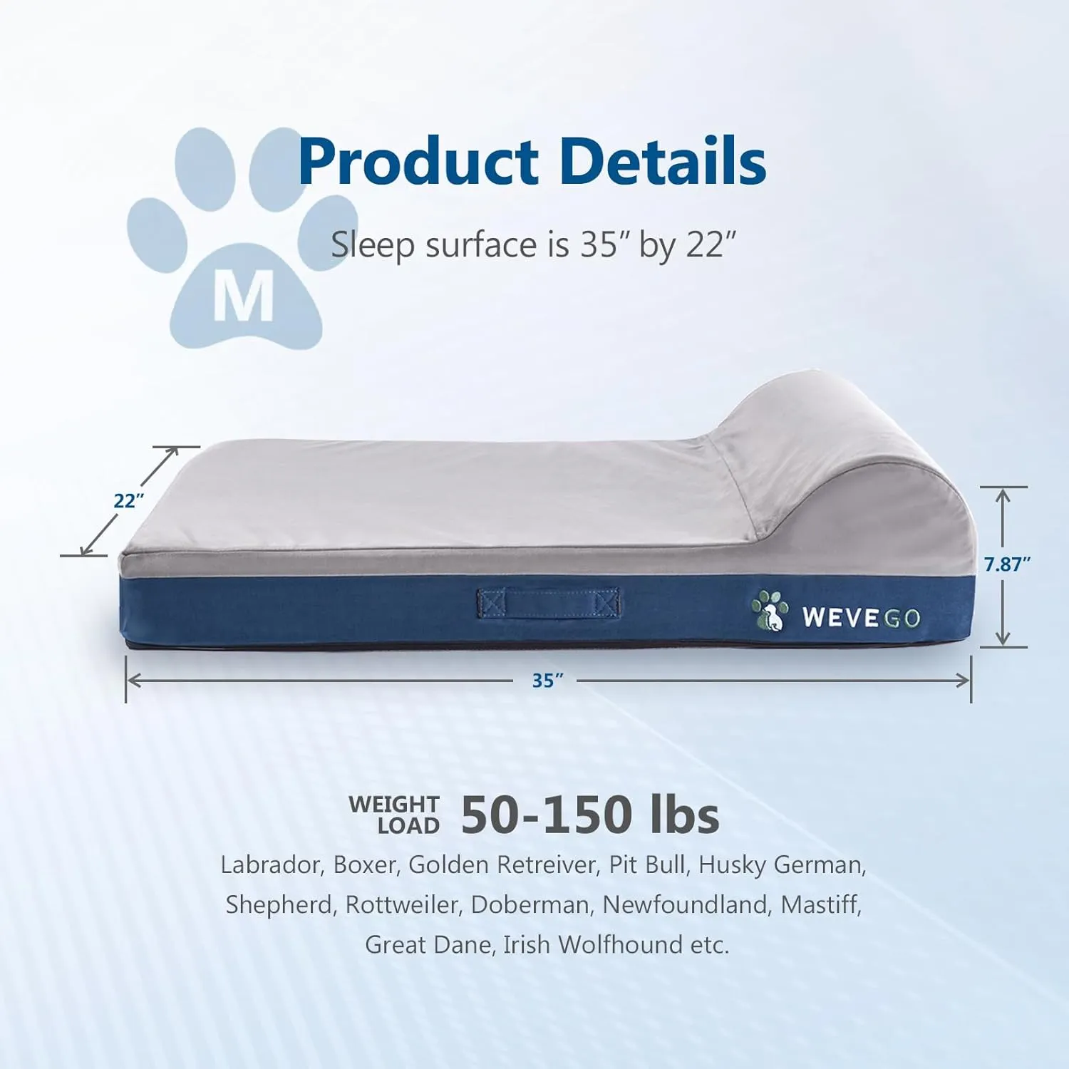 Orthopedic Dog Bed, 7.87-inch Thick Gel Memory Foam Pet Beds with Pillow, Durable Soft Flannel Fabric with Waterproof Liner & Removable Washable Cover Dog Beds for Medium Breed Dogs