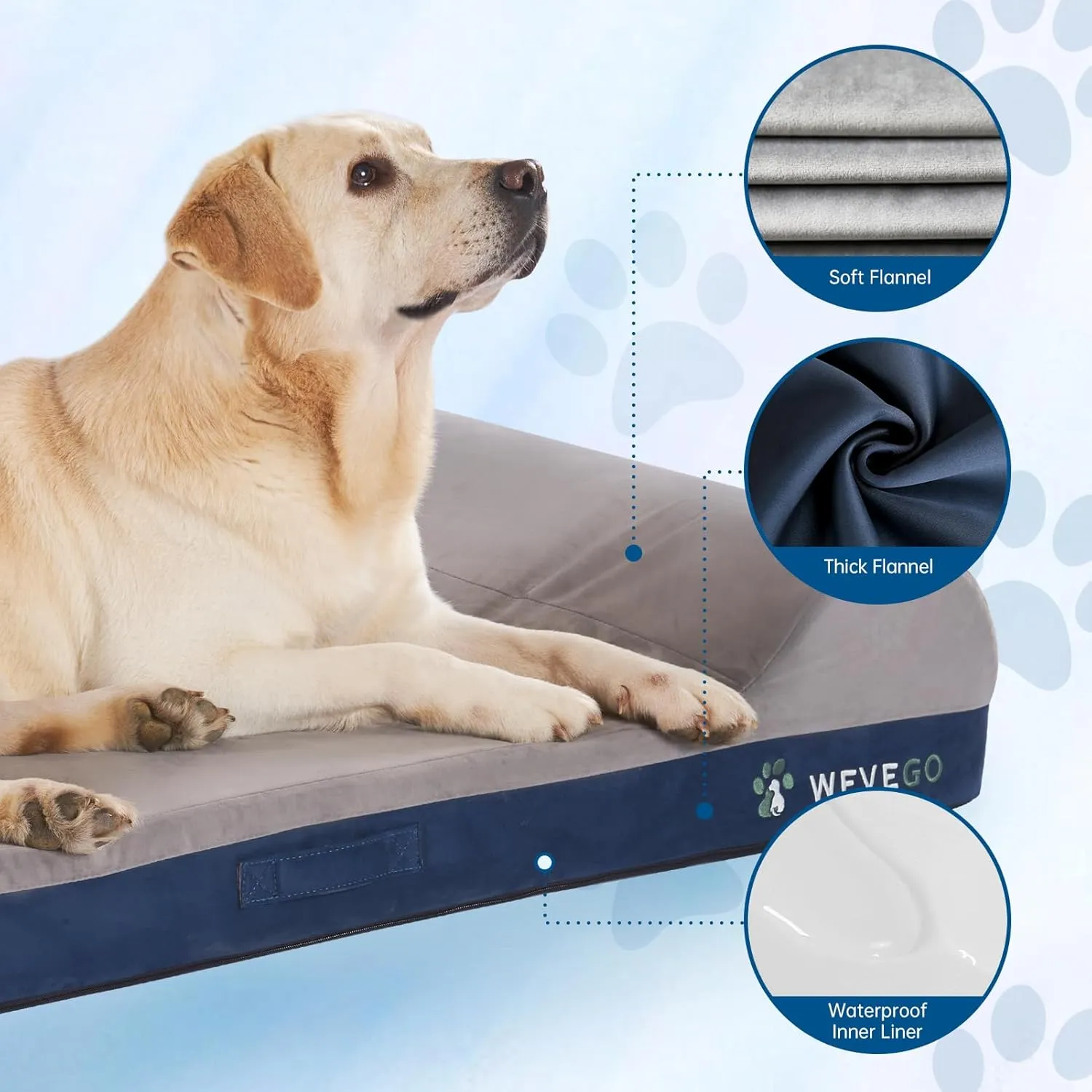 Orthopedic Dog Bed, 7.87-inch Thick Gel Memory Foam Pet Beds with Pillow, Durable Soft Flannel Fabric with Waterproof Liner & Removable Washable Cover Dog Beds for Medium Breed Dogs