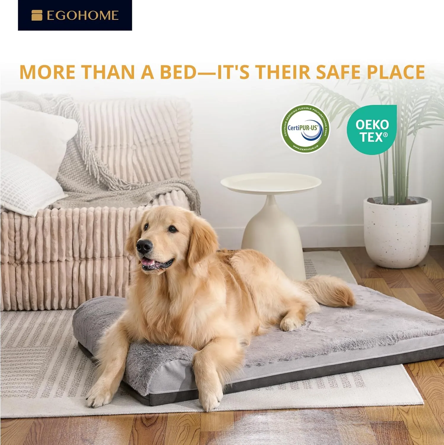 Orthopedic Dog Bed for Large Dogs,Waterproof Dog Crate Bed with Pillow,Egg Crate Charcoal Foam Pet Beds Mat with Removable Cover & Anti-Slip Bottom-Grey,35x22x5 Inches