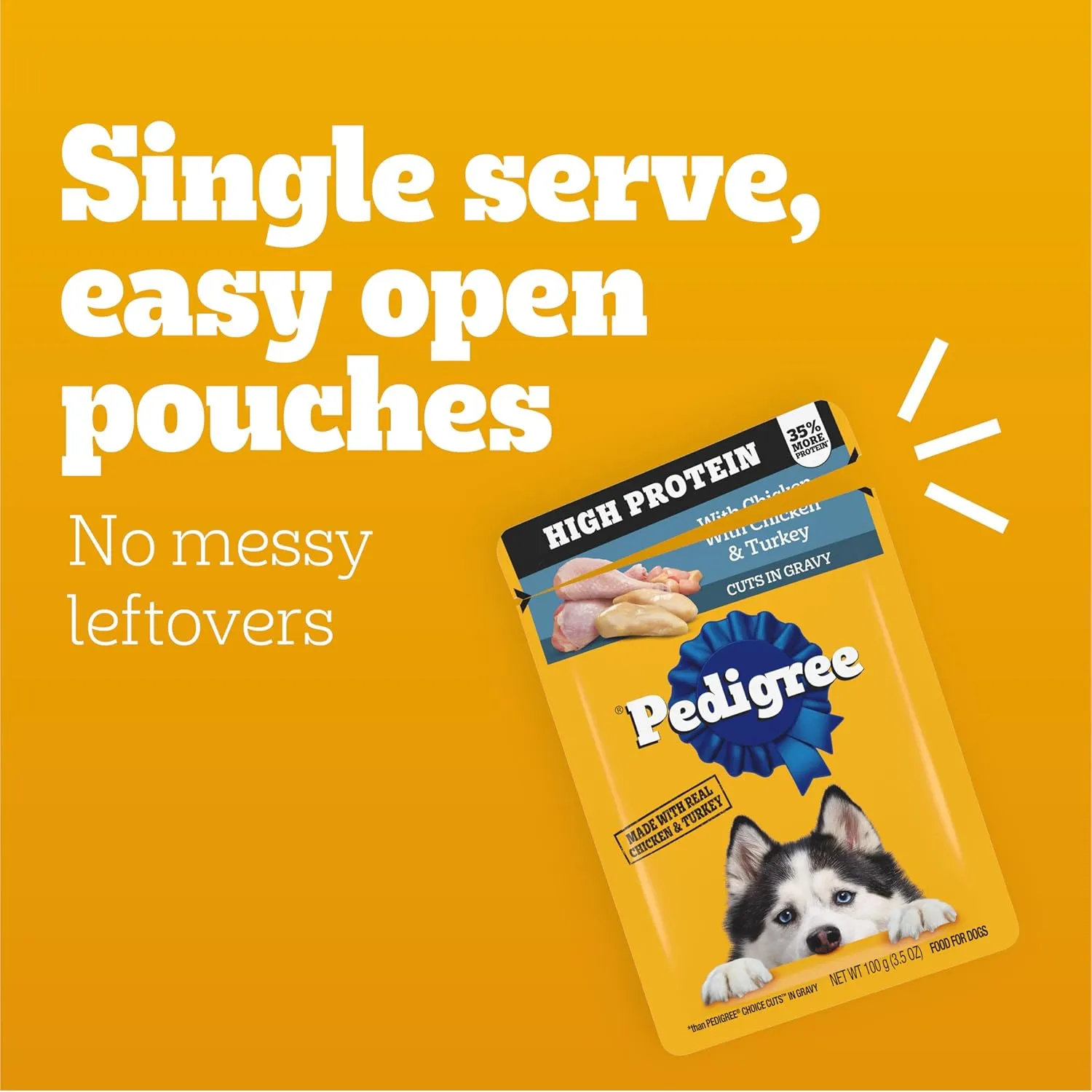 Pedigree High Protein Wet Dog Food Pouches, with Chicken and Turkey Cuts in Gravy, 3.5 oz. Pouches, 16 Count