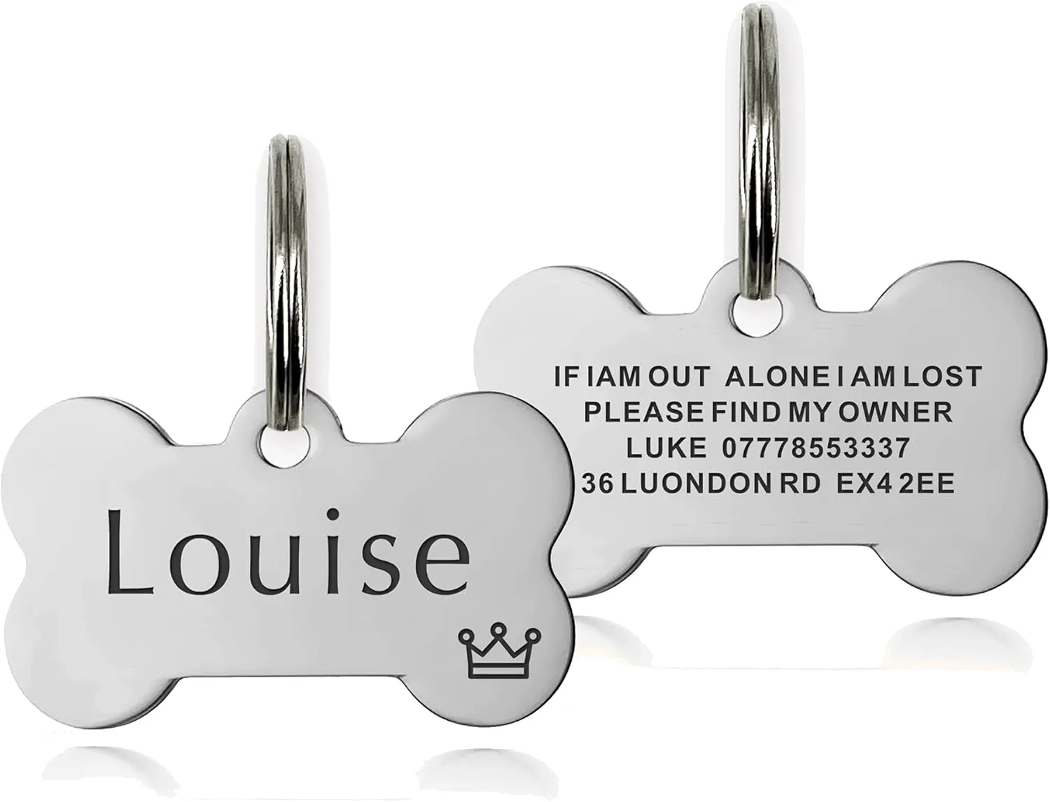 Personalized Pet ID Tags - Custom Engraved Dog & Cat Tags, Stainless Steel (Silver Bone)