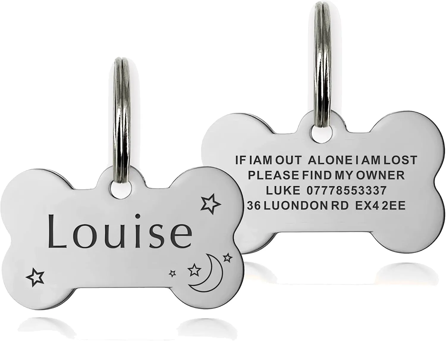 Personalized Pet ID Tags - Custom Engraved Dog & Cat Tags, Stainless Steel (Silver Bone)