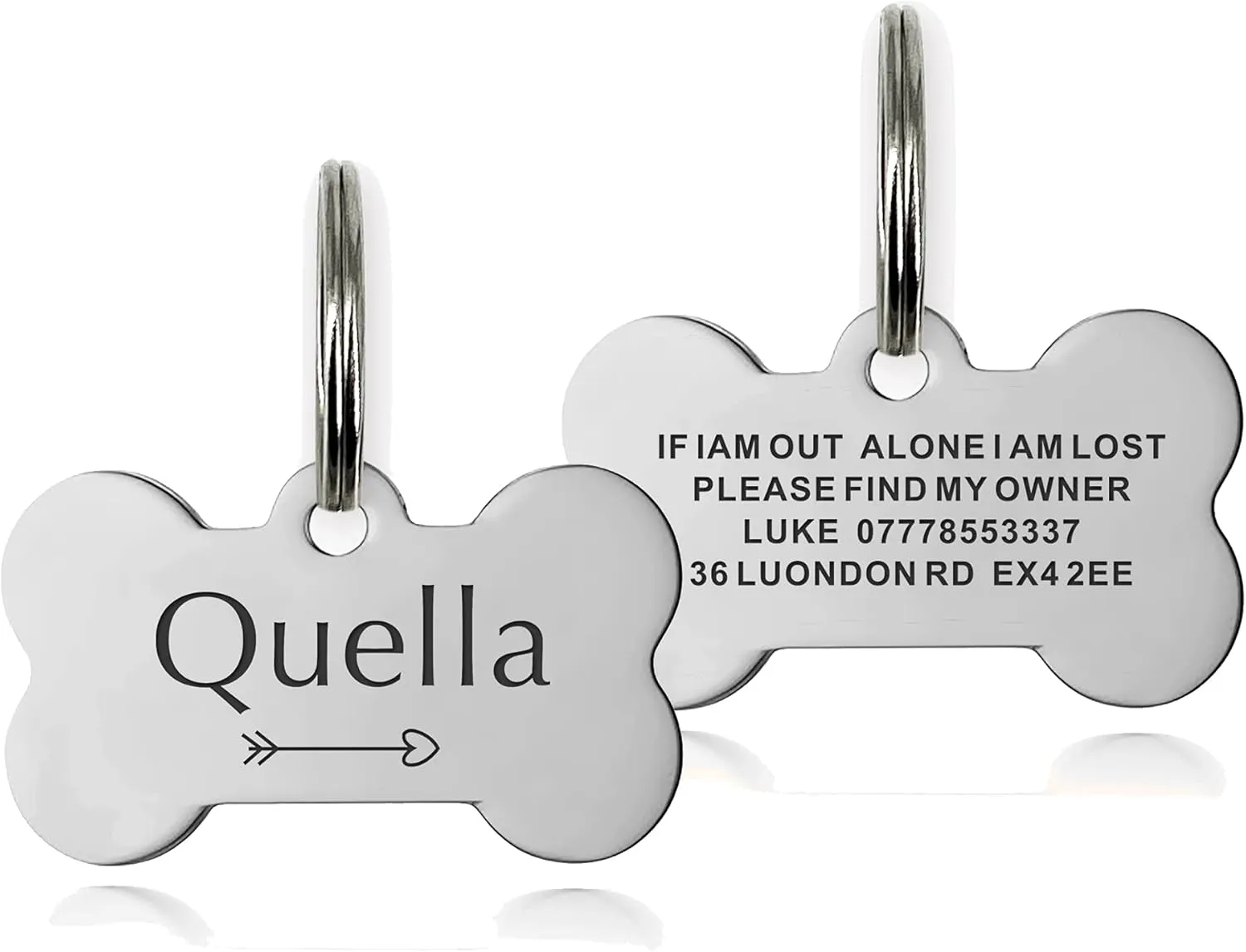 Personalized Pet ID Tags - Custom Engraved Dog & Cat Tags, Stainless Steel (Silver Bone)