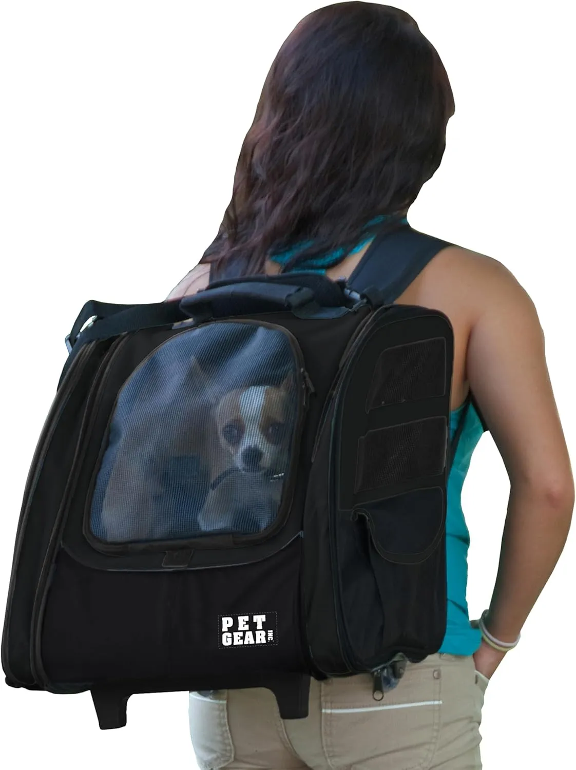 Pet Gear I-GO2 Traveler Roller Backpack, Travel Carrier, Car Seat for Cats/Dogs, Mesh Ventilation, Included Tether, Telescoping Handle, Storage Pouch, Onyx