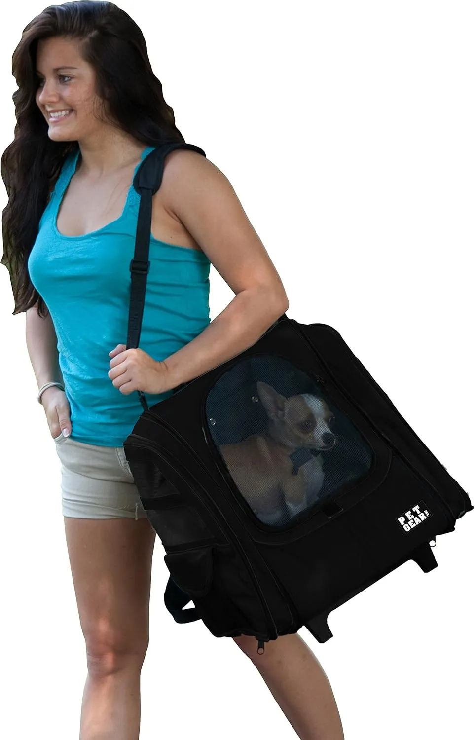 Pet Gear I-GO2 Traveler Roller Backpack, Travel Carrier, Car Seat for Cats/Dogs, Mesh Ventilation, Included Tether, Telescoping Handle, Storage Pouch, Onyx