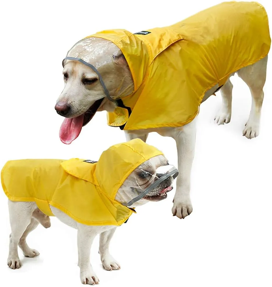 Pet Raincoat Packable Hooded Dog Rain Jacket Reflective Strips Lightweight Adjustable Poncho for Small Medium Large Dogs Yellow XXXL