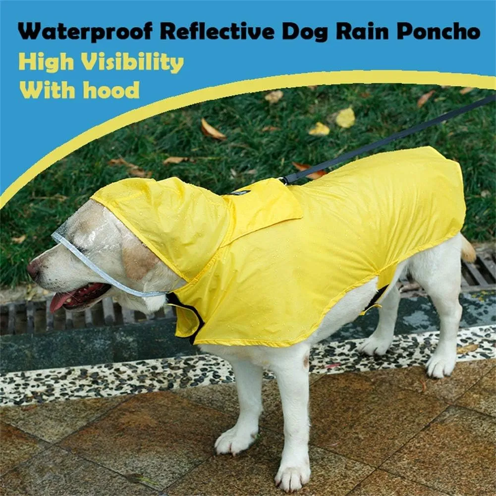 Pet Raincoat Packable Hooded Dog Rain Jacket Reflective Strips Lightweight Adjustable Poncho for Small Medium Large Dogs Yellow XXXL