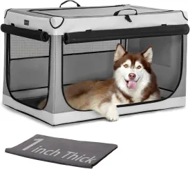 PETSFIT Collapsible Dog Crate, Soft Dog Crate - 40 Inch Easy Set-up, Light, Sturdy, Comfy Inside with Thicken Mat, Portable Kennel for Home and Travel Light Grey