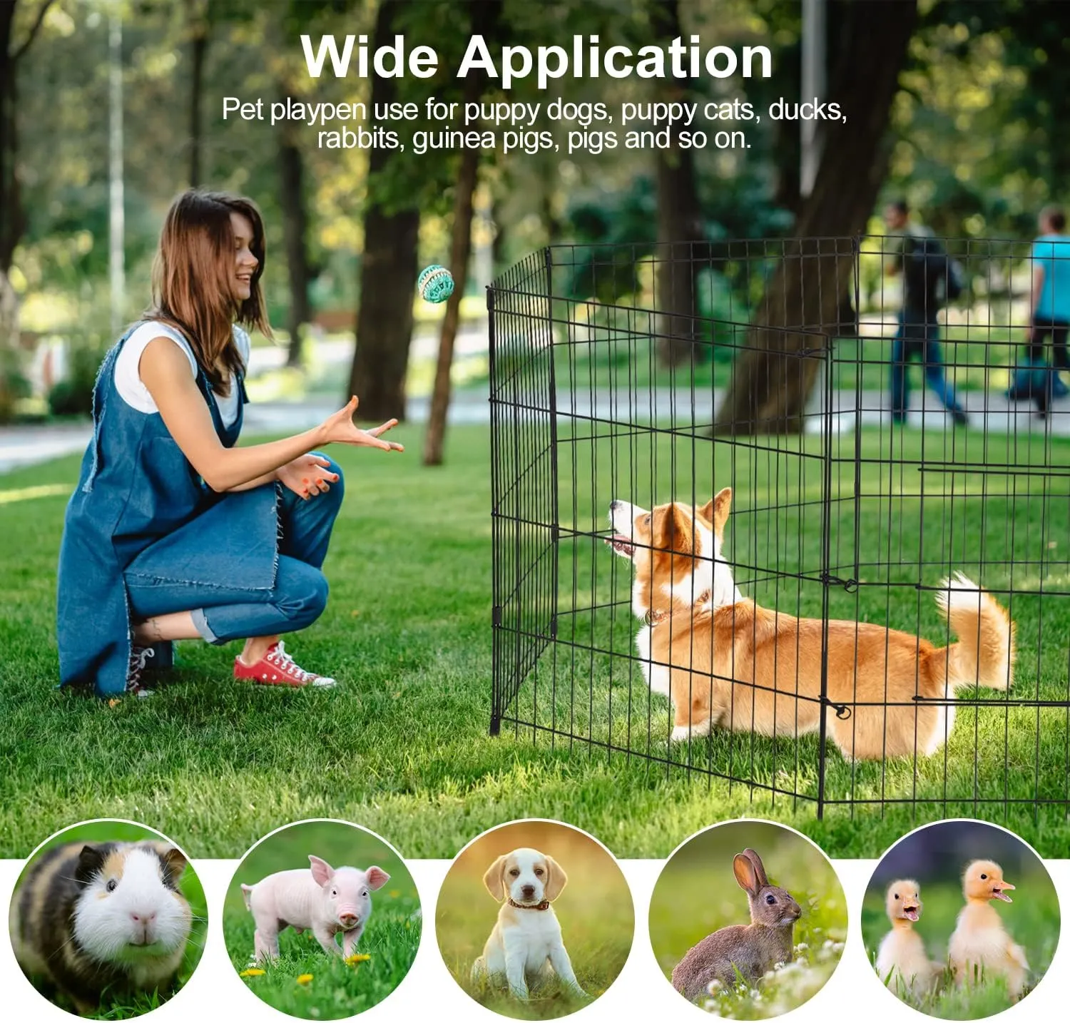 PJYuCien Dog Playpen - Metal Foldable Dog Exercise Pen, Pet Fence Puppy Crate Kennel Indoor Outdoor with 8 Panels 30H & Top Cover and Bottom Pad for Small Medium Pets