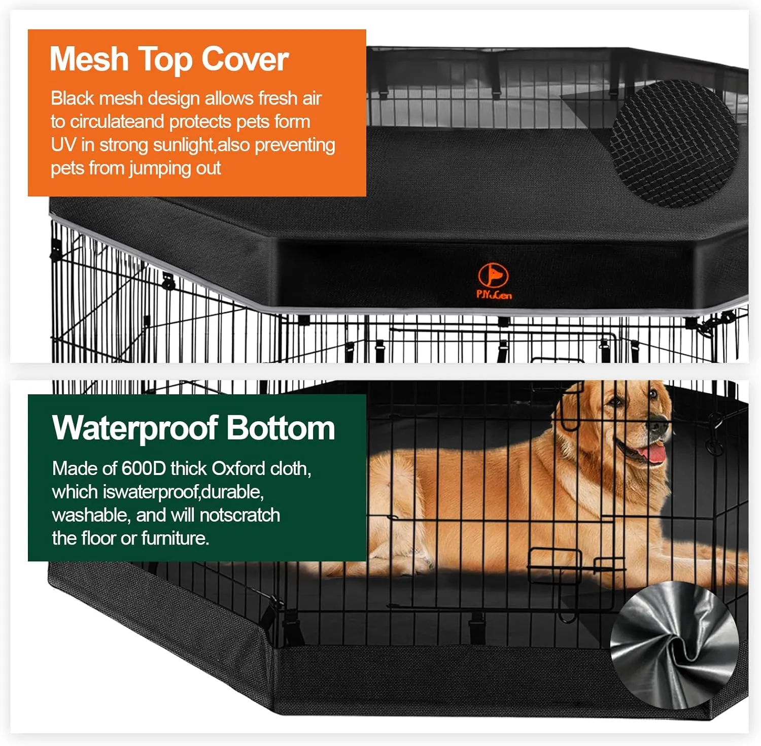 PJYuCien Dog Playpen - Metal Foldable Dog Exercise Pen, Pet Fence Puppy Crate Kennel Indoor Outdoor with 8 Panels 30H & Top Cover and Bottom Pad for Small Medium Pets