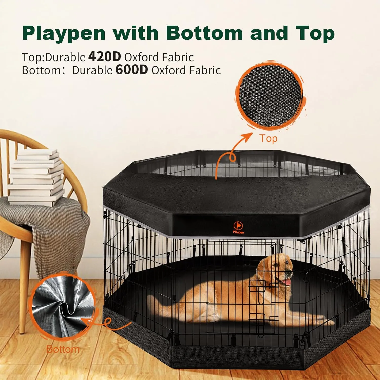 PJYuCien Dog Playpen - Metal Foldable Dog Exercise Pen, Pet Fence Puppy Crate Kennel Indoor Outdoor with 8 Panels 30H & Top Cover and Bottom Pad for Small Medium Pets