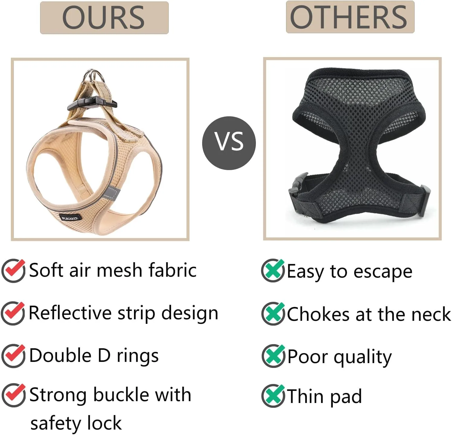 Puppy Harness and Leash Set, Small Dog Harness and Leash Set, Step in Small Size Harness with Soft Mesh and Reflective Bands for Extra-Small/Small Dogs, Khaki M