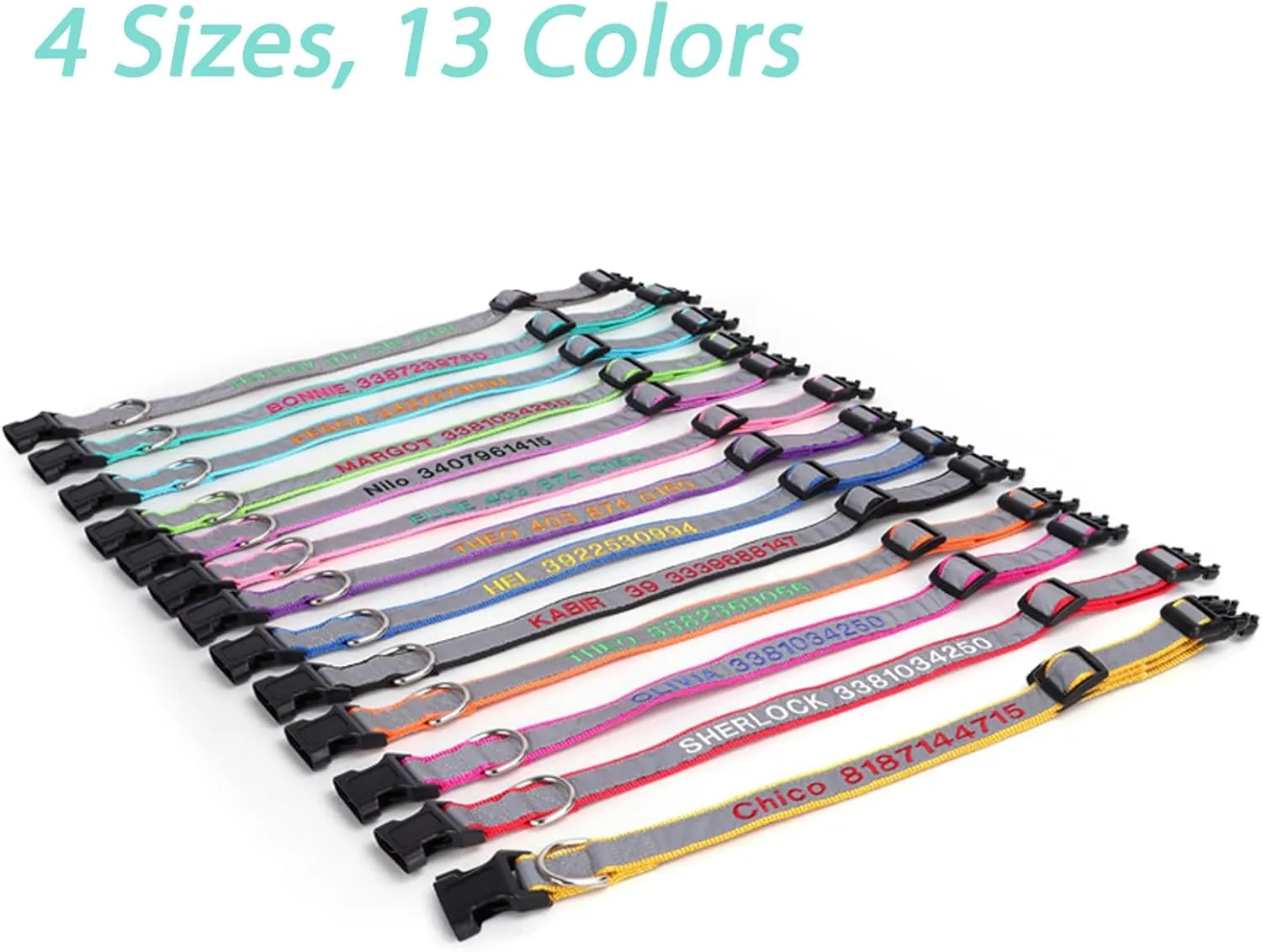 Reflective Personalized Dog Collar Custom Embroidered with Pet Name and Phone Number 4 Adjustable Sizes with Quick Release Buckle for Boy Girl Small Medium Large Dogs
