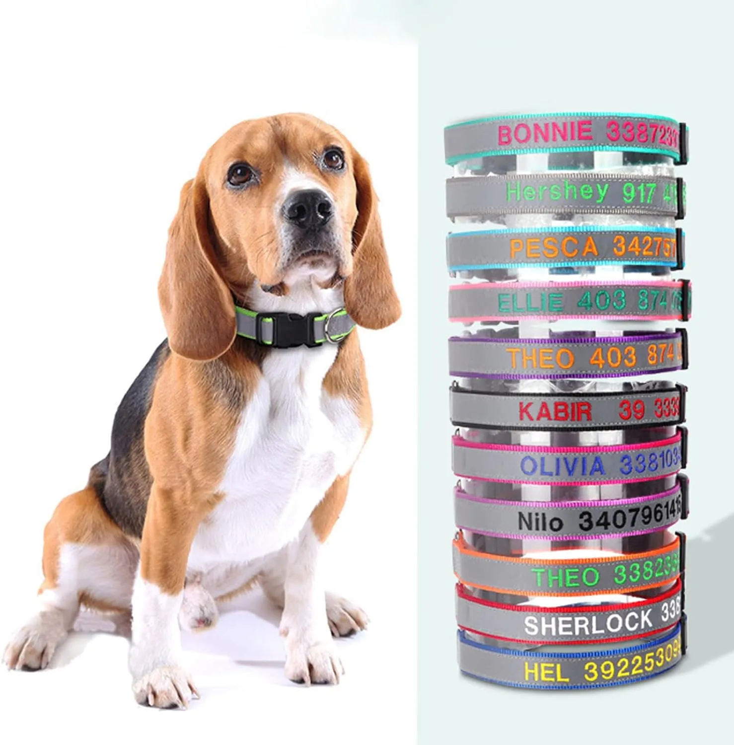 Reflective Personalized Dog Collar Custom Embroidered with Pet Name and Phone Number 4 Adjustable Sizes with Quick Release Buckle for Boy Girl Small Medium Large Dogs