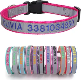 Reflective Personalized Dog Collar Custom Embroidered with Pet Name and Phone Number 4 Adjustable Sizes with Quick Release Buckle for Boy Girl Small Medium Large Dogs