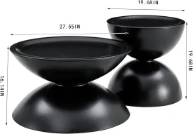 Round Coffee Tables with Storage Movable Table Top, Multifunctional End Side Tables, Elegant Marble-Look, Matt Black