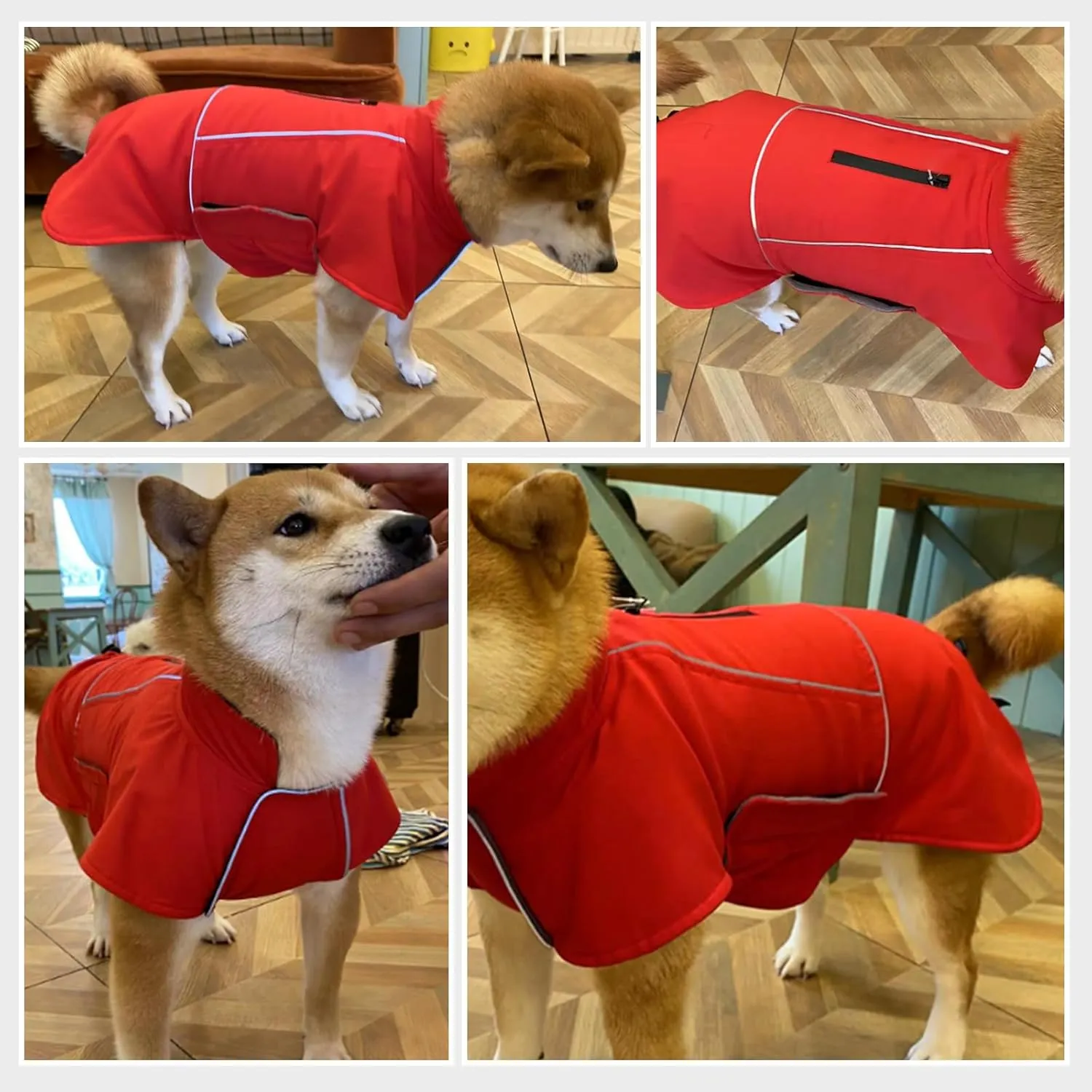 ROZKITCH Dog Raincoat Jacket Waterproof Windproof Dog Rain Jacket with Fleece Liner and Leash Hole Reflective Strip for Medium Large Dog, Adjustable Poncho Vest for Outdoor Hiking Travel Red M