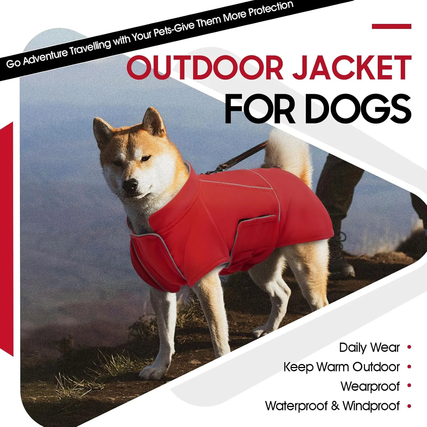 ROZKITCH Dog Raincoat Jacket Waterproof Windproof Dog Rain Jacket with Fleece Liner and Leash Hole Reflective Strip for Medium Large Dog, Adjustable Poncho Vest for Outdoor Hiking Travel Red M