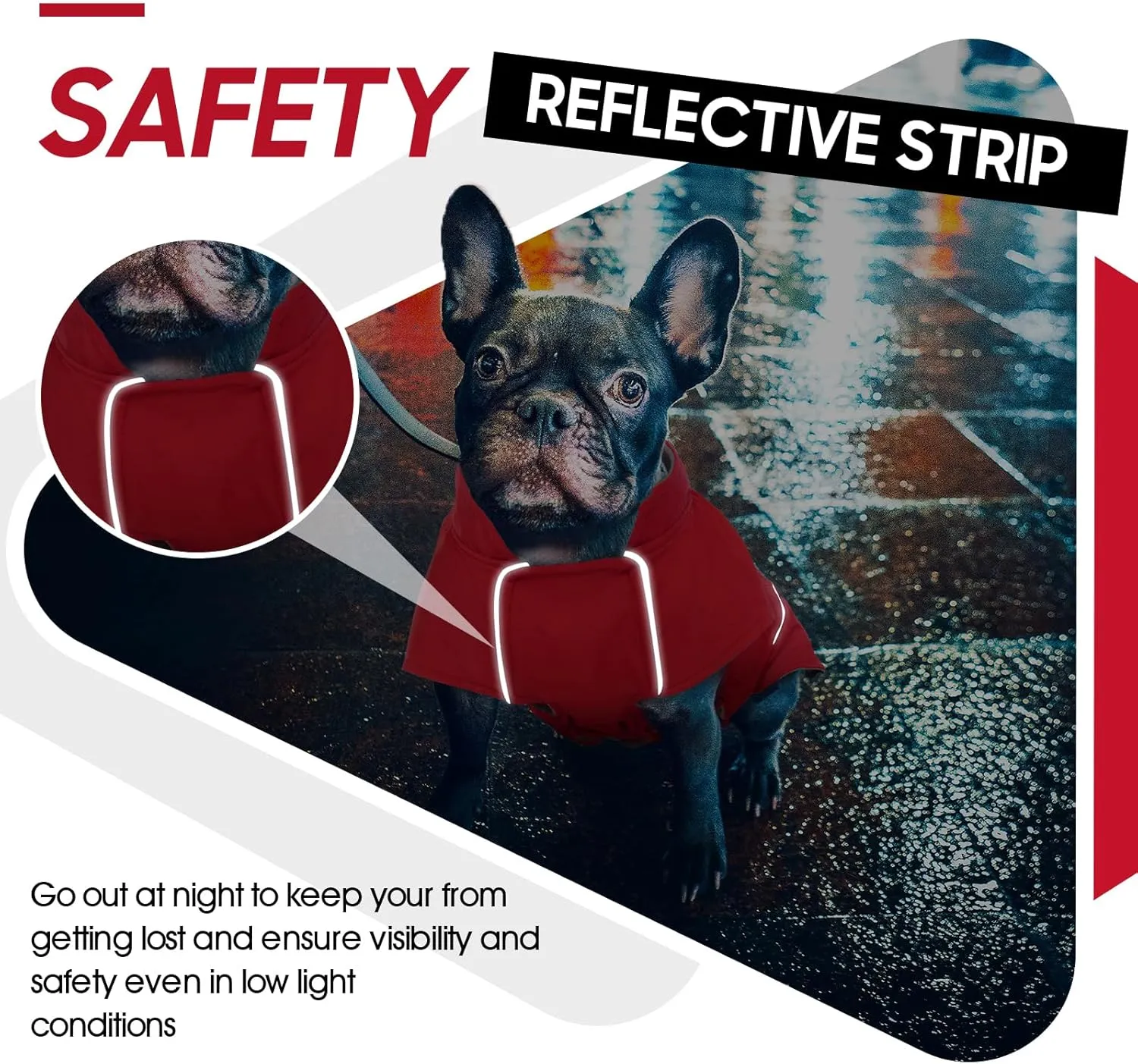 ROZKITCH Dog Raincoat Jacket Waterproof Windproof Dog Rain Jacket with Fleece Liner and Leash Hole Reflective Strip for Medium Large Dog, Adjustable Poncho Vest for Outdoor Hiking Travel Red M