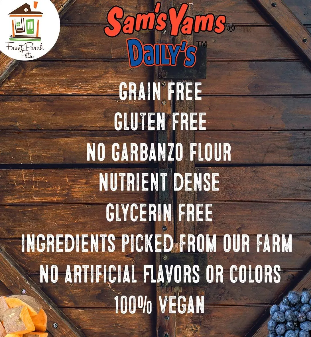 Sams Yams Sweet Potato Dog Treats, Healthy Dog Treats for Large, Medium or Small Breed Dogs, Sweet Potato Dog Chews Made in USA - Sam's Yams DAILY's Simply Sweet Potato, Apple & Carrot Dog Snacks, 7oz
