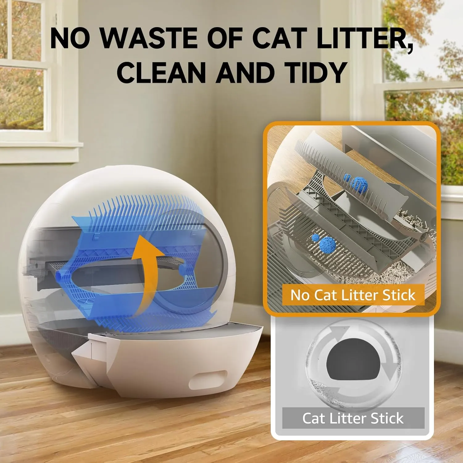 Self-Cleaning Litter Box, Bonjela Automatic Cat Litter Box Extra Large for Multiple Cats, Odor Removal Anti Pinch Kitty White