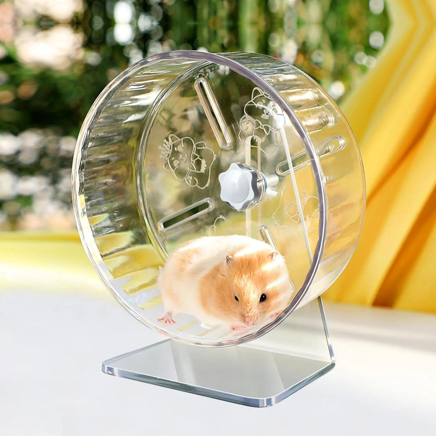 Silent Hamster Wheel, Super-Silent Hamster Exercise Wheels Accessories, Quiet Running Wheels, Adjustable Stand for Hamsters Mice Or Other Small Animals ( 7 inch,Transparent)