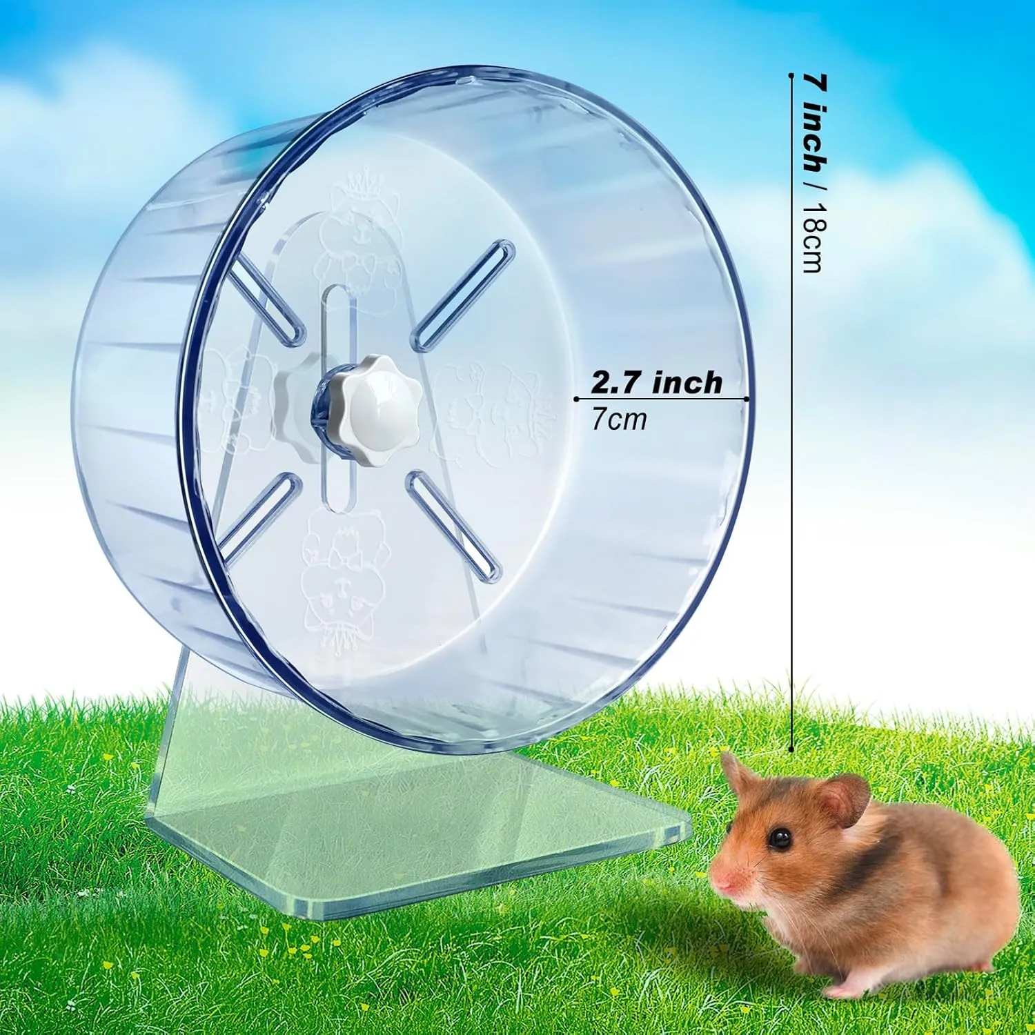 Silent Hamster Wheel, Super-Silent Hamster Exercise Wheels Accessories, Quiet Running Wheels, Adjustable Stand for Hamsters Mice Or Other Small Animals ( 7 inch,Transparent)