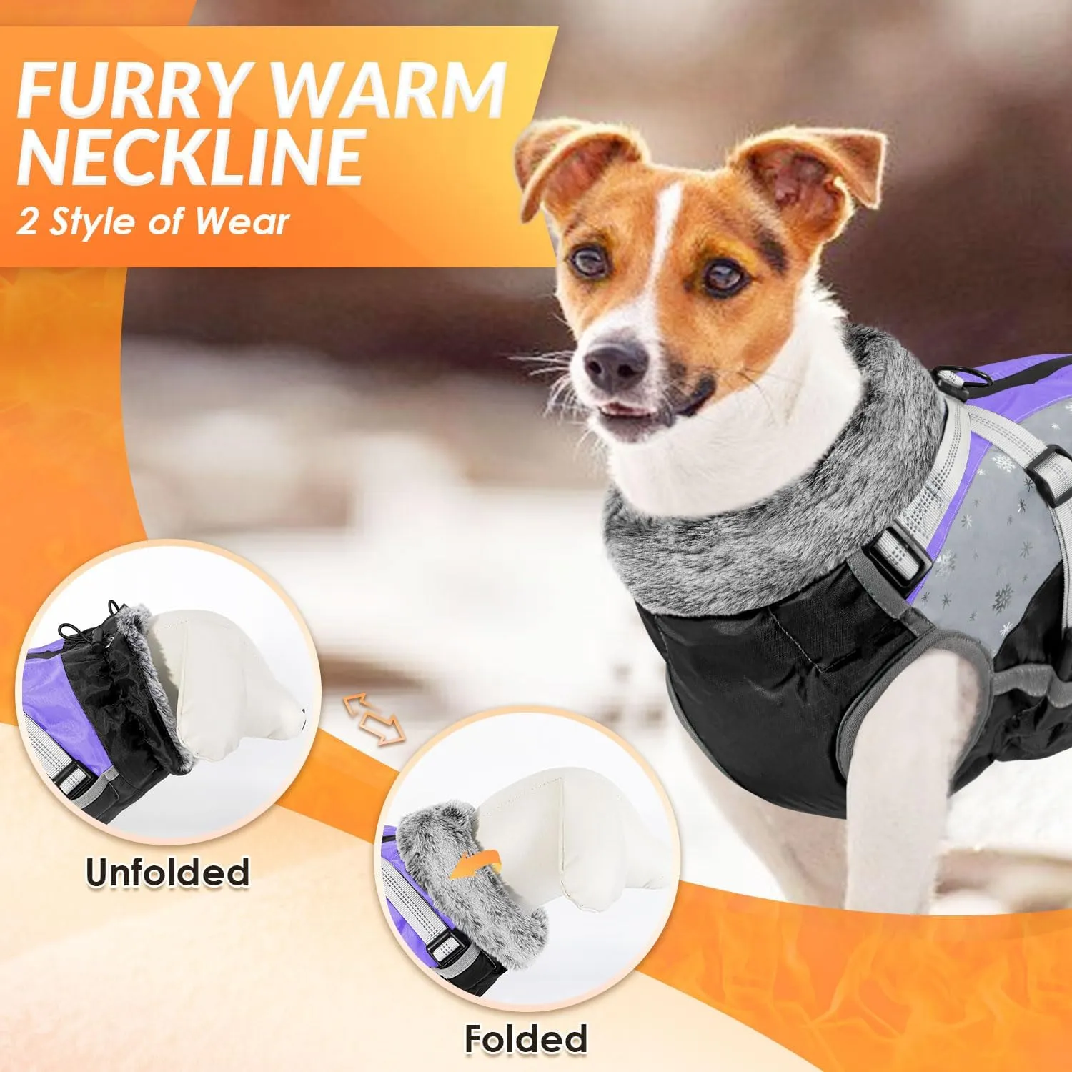 SlowTon Dog Jacket with Harness Built in, Waterproof Fleece Winter Warm Dog Coats for Small Medium Dogs, Reflective Adjustable Furry Puppy Vest Clothes for Outdoor Walking (Purple, Large)