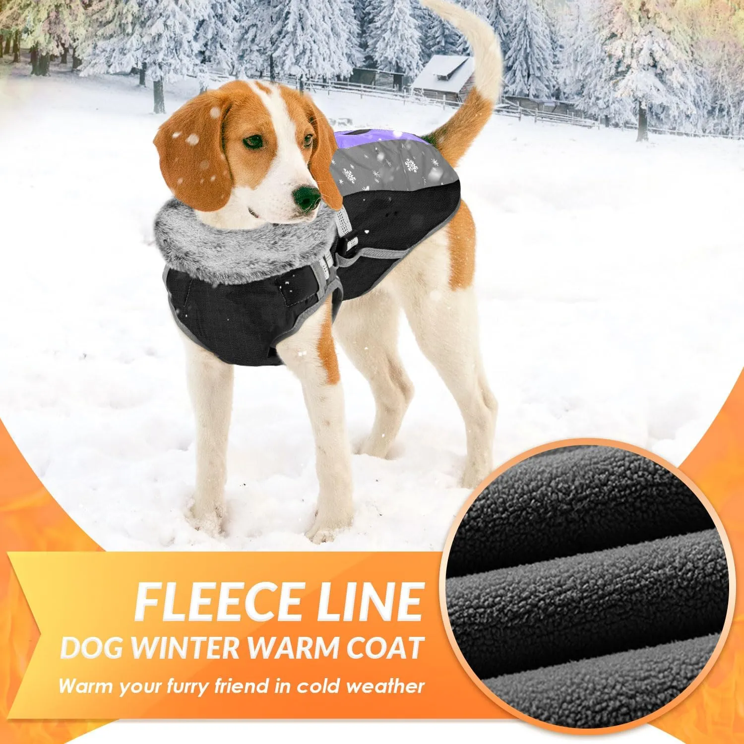 SlowTon Dog Jacket with Harness Built in, Waterproof Fleece Winter Warm Dog Coats for Small Medium Dogs, Reflective Adjustable Furry Puppy Vest Clothes for Outdoor Walking (Purple, Large)