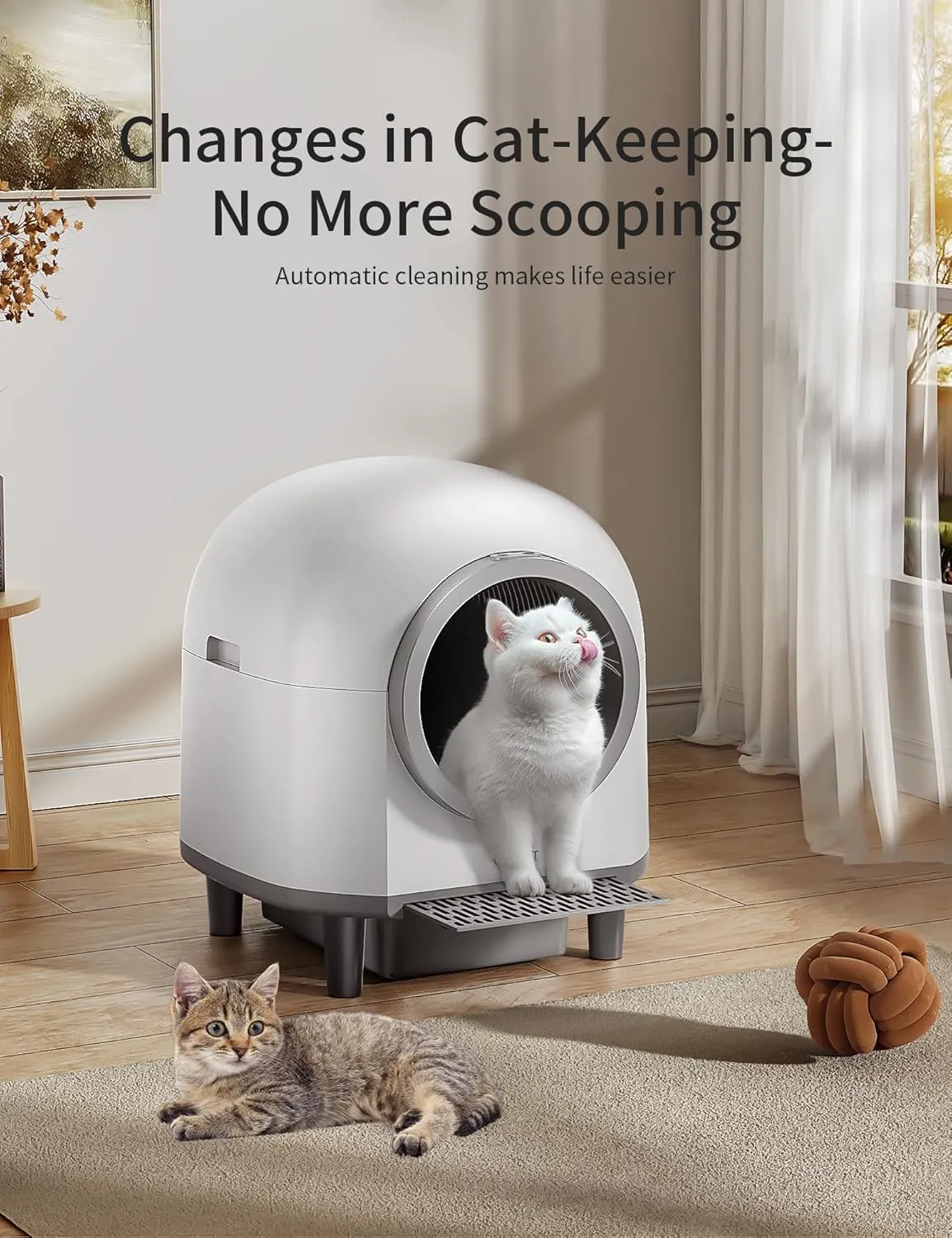 Smart Cat Litter Box Self Cleaning with Stairs,100L Automatic Litter Box Can be Used for 14 Days,10 Safety Sensor Radars/Advanced Odor Control/APP-WiFi-Control (White)