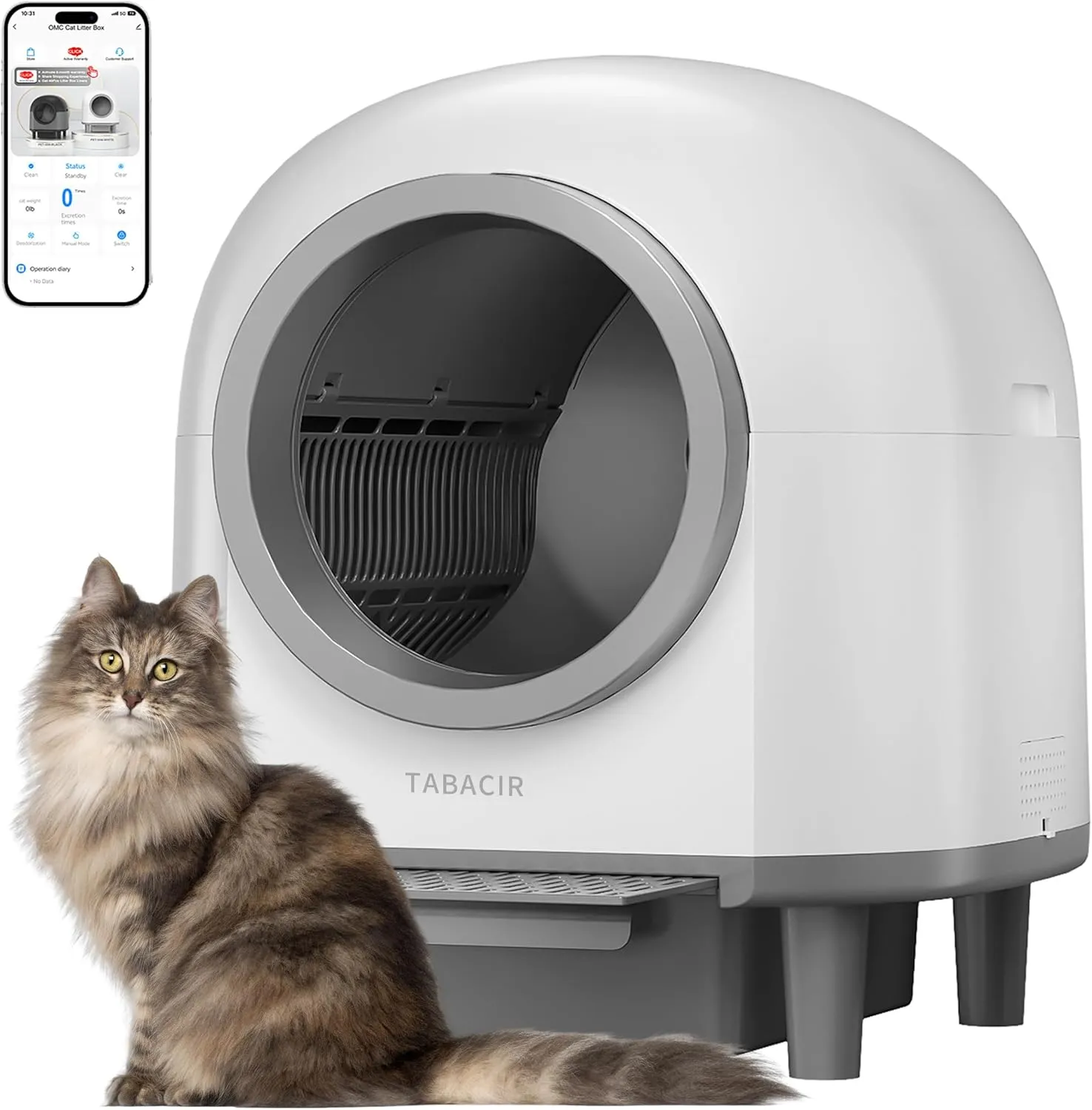 Smart Cat Litter Box Self Cleaning with Stairs,100L Automatic Litter Box Can be Used for 14 Days,10 Safety Sensor Radars/Advanced Odor Control/APP-WiFi-Control (White)