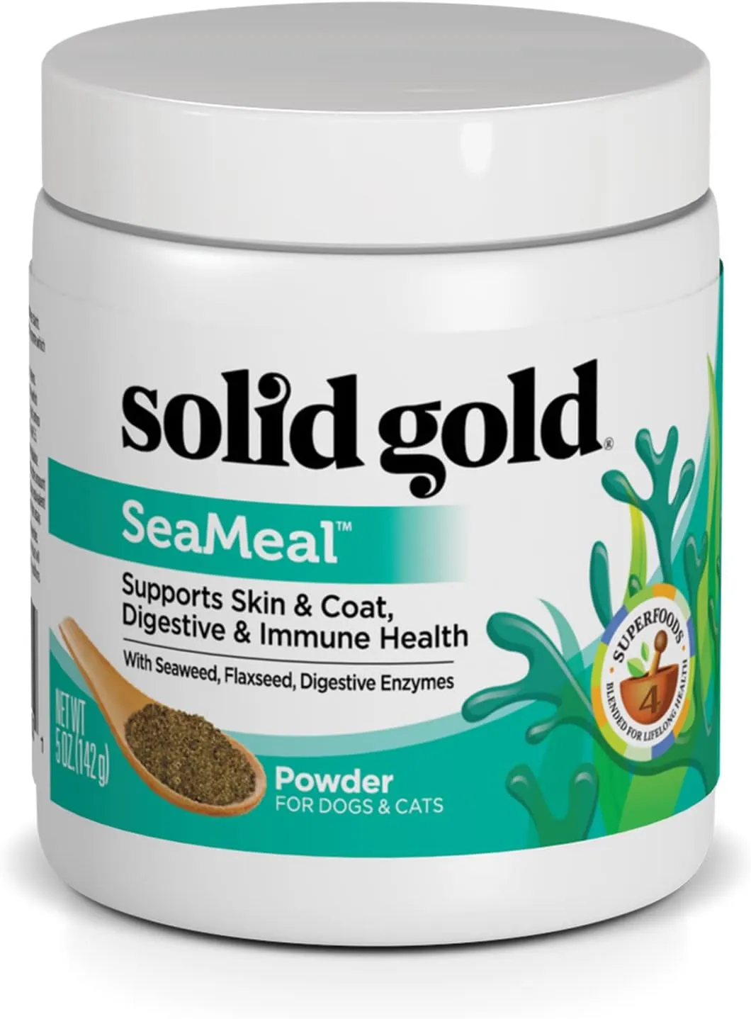 Solid Gold Dog & Cat Vitamin Supplements - Kelp Powder, Omega 3, Vitamins, Digestive Enzymes, Immune Support - 5 oz