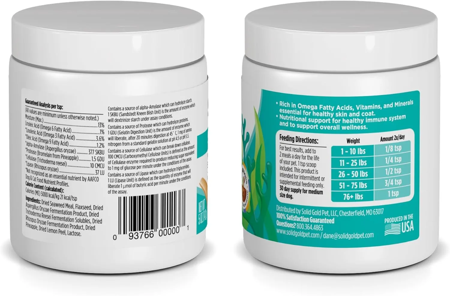 Solid Gold Dog & Cat Vitamin Supplements - Kelp Powder, Omega 3, Vitamins, Digestive Enzymes, Immune Support - 5 oz