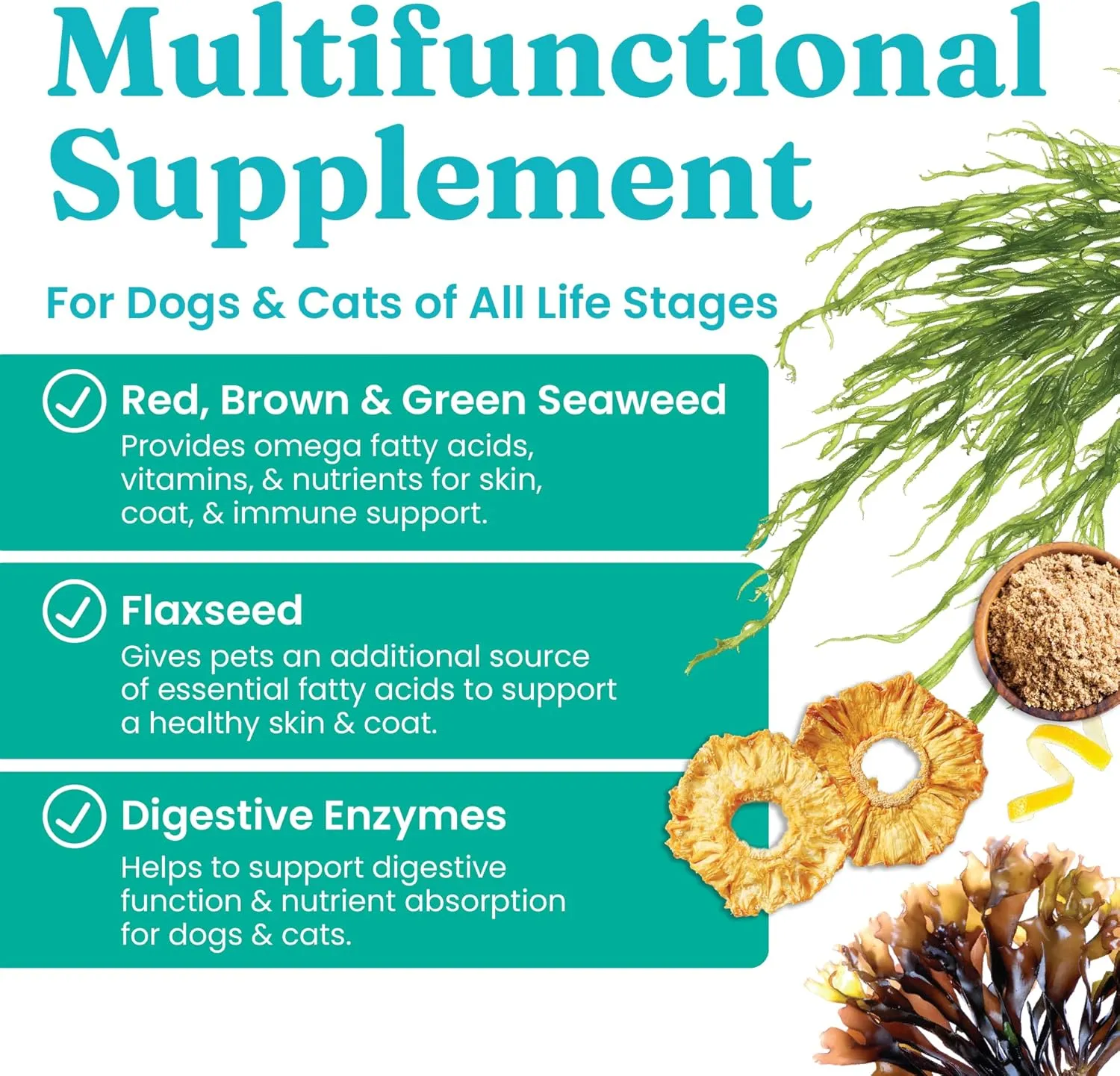 Solid Gold Dog & Cat Vitamin Supplements - Kelp Powder, Omega 3, Vitamins, Digestive Enzymes, Immune Support - 5 oz