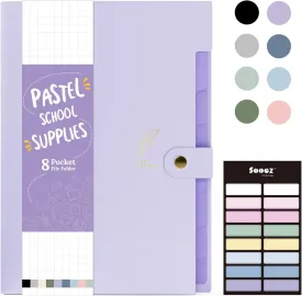 Sooez Aesthetic 8 Pocket Accordion File Organizer, Pastel Expanding File Folder for Important Document with Labels, Portable Receipt Paper Bill Organizer for Office School Supplies, Letter Size Purple