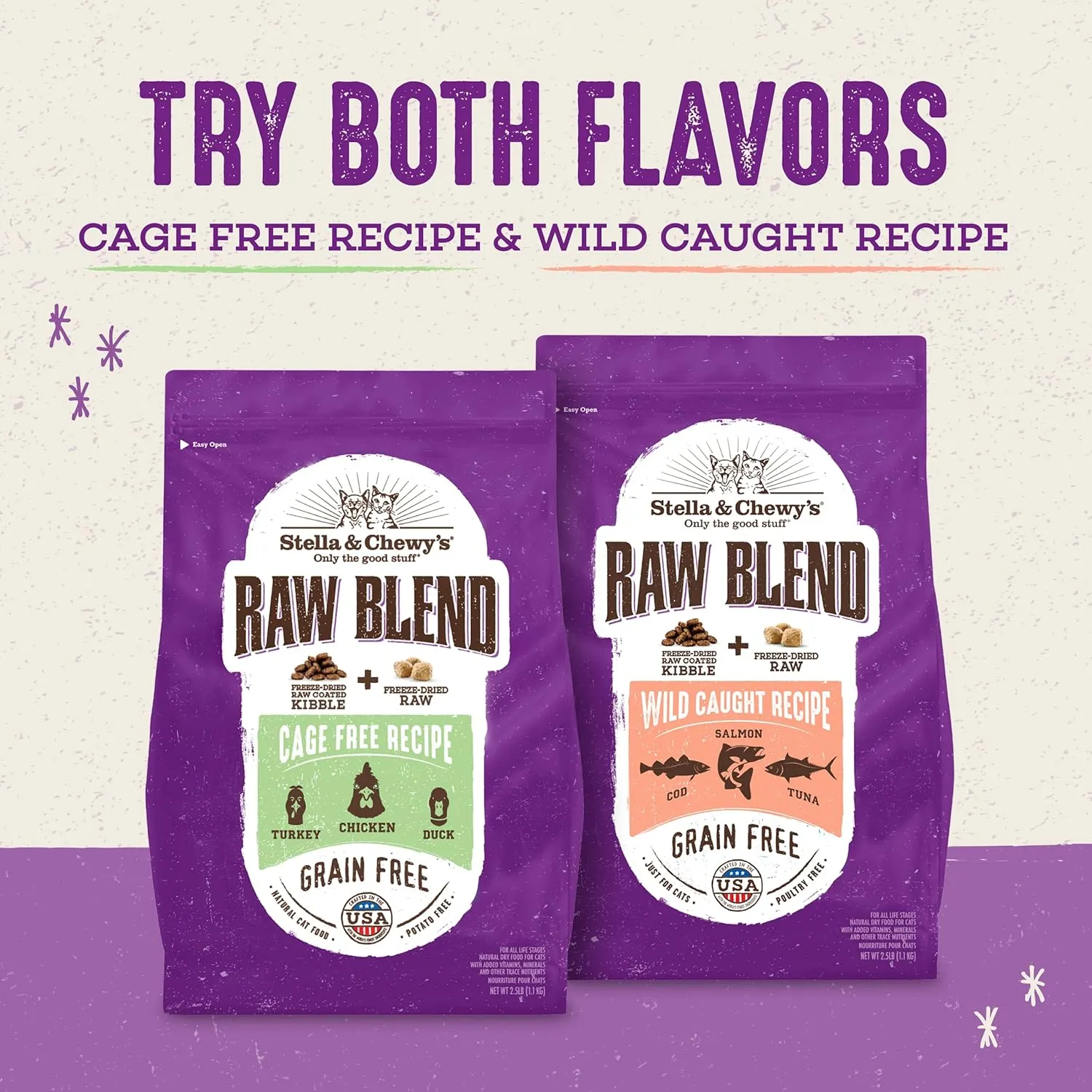 Stella & Chewy's Raw Blend Premium Kibble Cat Food  Grain Free, Protein Rich Meals  Wild-Caught Fish Recipe  2.5 lb. Bag