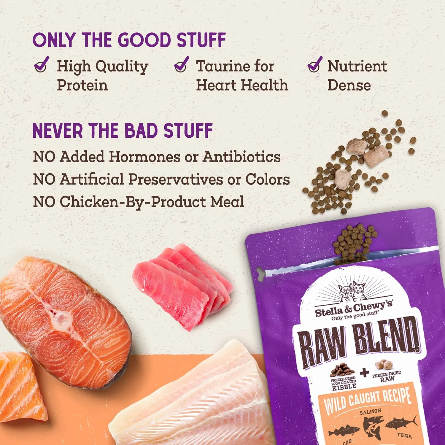 Stella & Chewy's Raw Blend Premium Kibble Cat Food  Grain Free, Protein Rich Meals  Wild-Caught Fish Recipe  2.5 lb. Bag