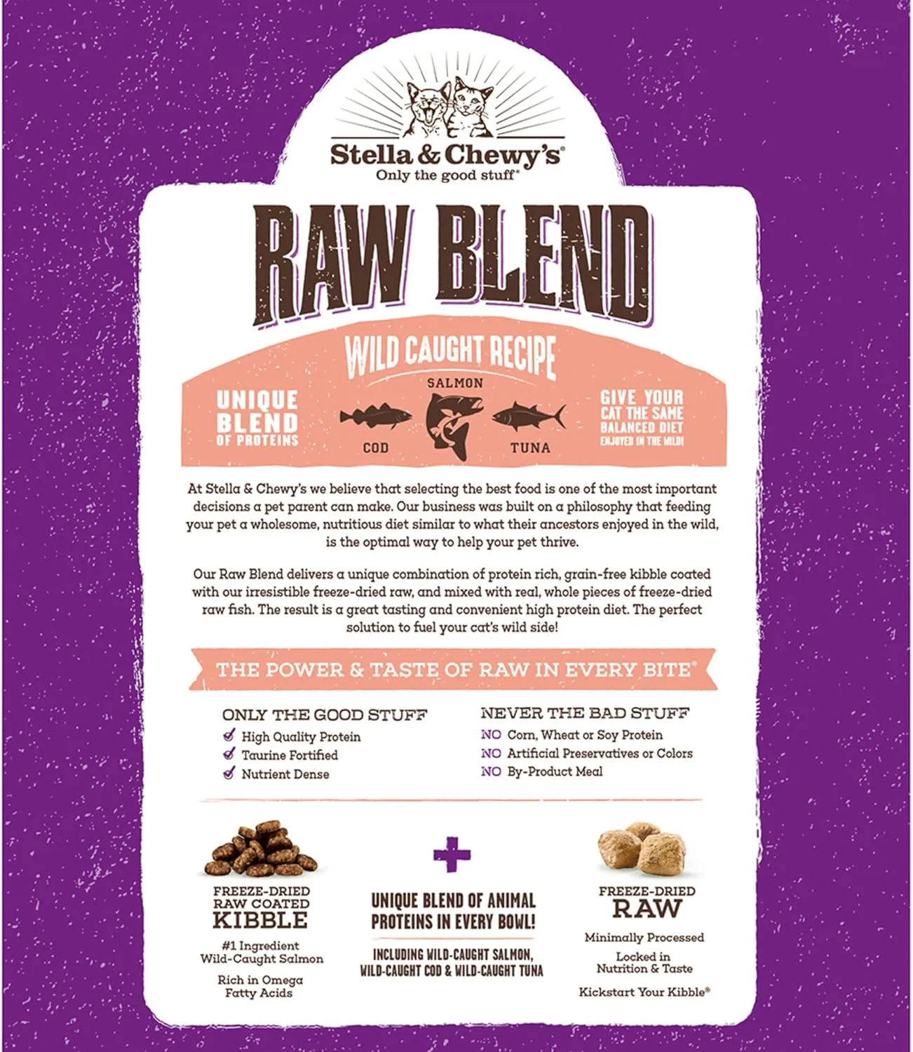 Stella & Chewy's Raw Blend Premium Kibble Cat Food  Grain Free, Protein Rich Meals  Wild-Caught Fish Recipe  2.5 lb. Bag