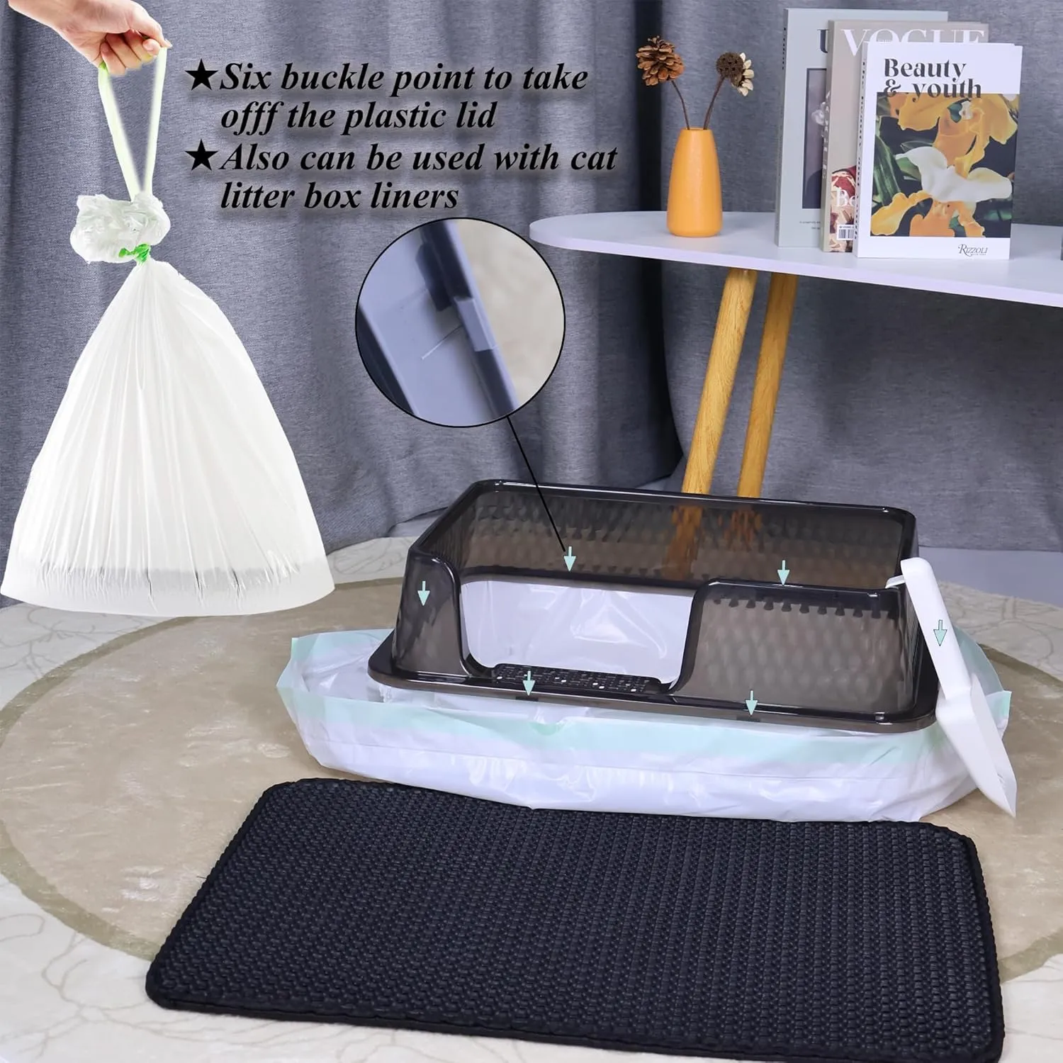 Suhaco Stainless Steel Litter Box with Lid Kitty Black Litter Mat and White Scoop Included Covered Metal High Sided Removable Extra Large Cat Litter Box Enclosure for Medium Cats (Tall Gray)