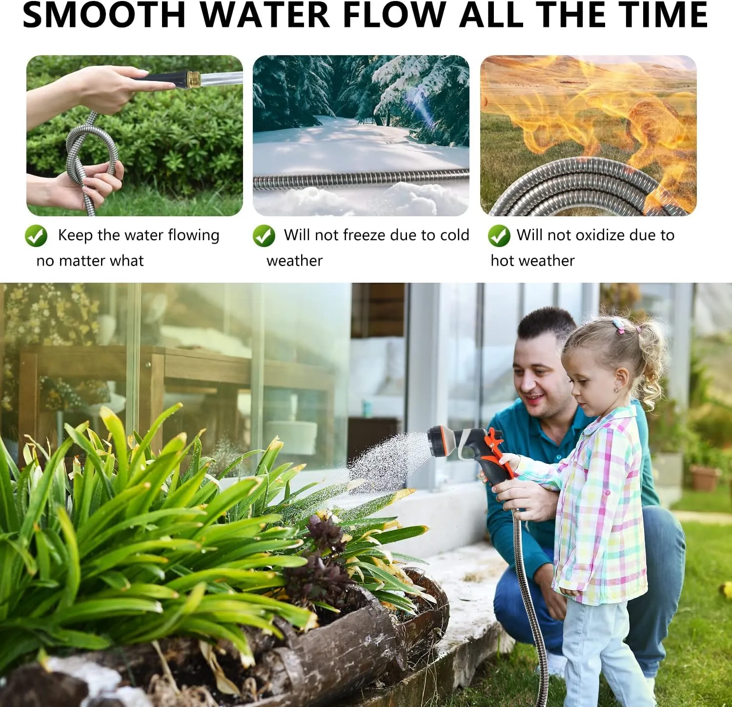 Sunfiier Short Garden Hose 5 Ft  Extension Leader Hose-304 Stainless Steel Water Hose, Flexible Small Extender Hose for Garden, Outdoor Use (5 FT)