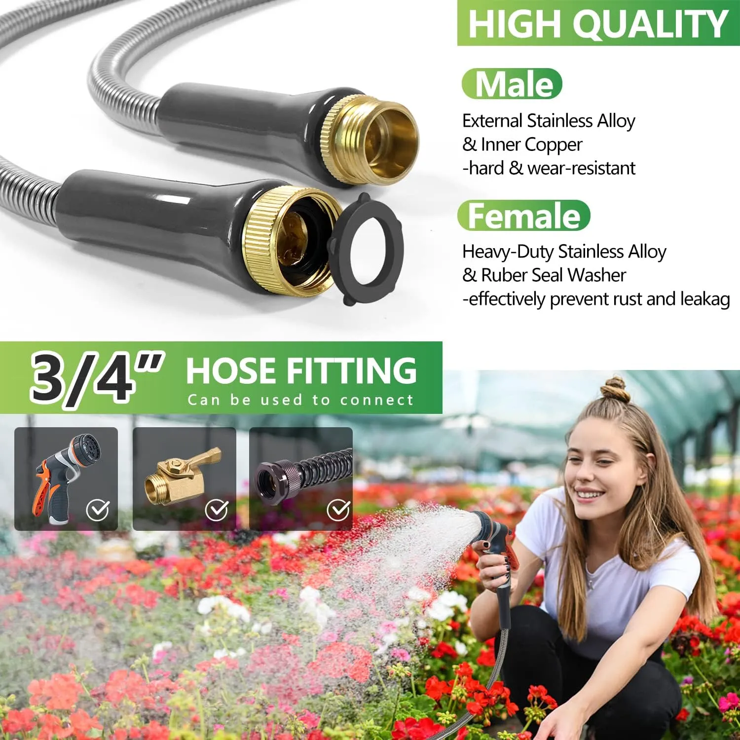 Sunfiier Short Garden Hose 5 Ft  Extension Leader Hose-304 Stainless Steel Water Hose, Flexible Small Extender Hose for Garden, Outdoor Use (5 FT)
