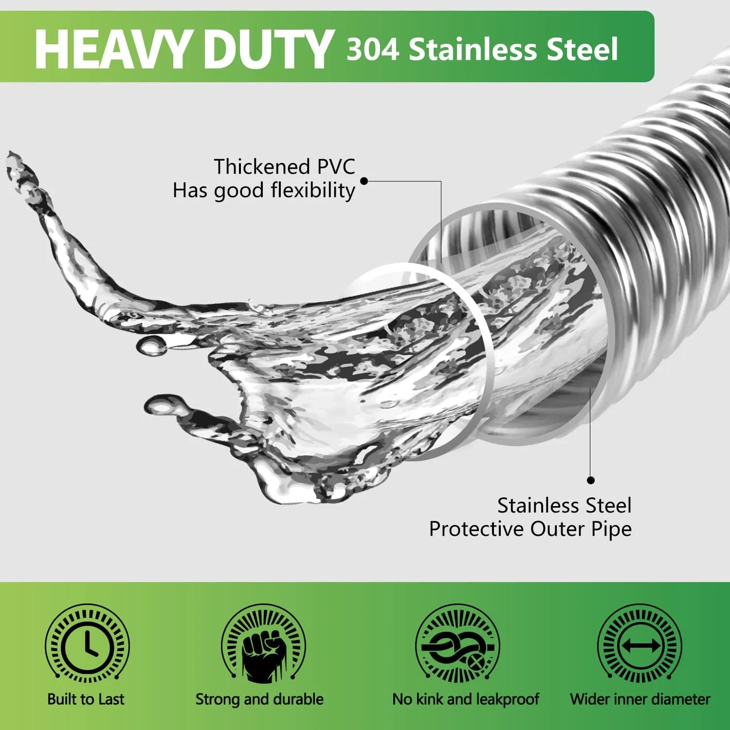Sunfiier Short Garden Hose 5 Ft  Extension Leader Hose-304 Stainless Steel Water Hose, Flexible Small Extender Hose for Garden, Outdoor Use (5 FT)