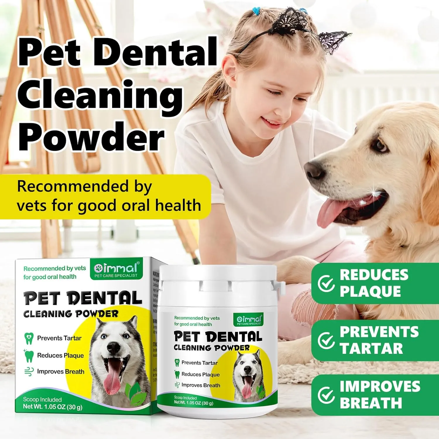 Teeth Cleaning Powder for Dogs, Dog Breath Freshener, Dental Powder for Dogs Teeth with Probiotics Help Reduce Bad Breath, Plaque Tartar Remover, Dog Teeth Powder for Small, Medium, Large Dogs 30g