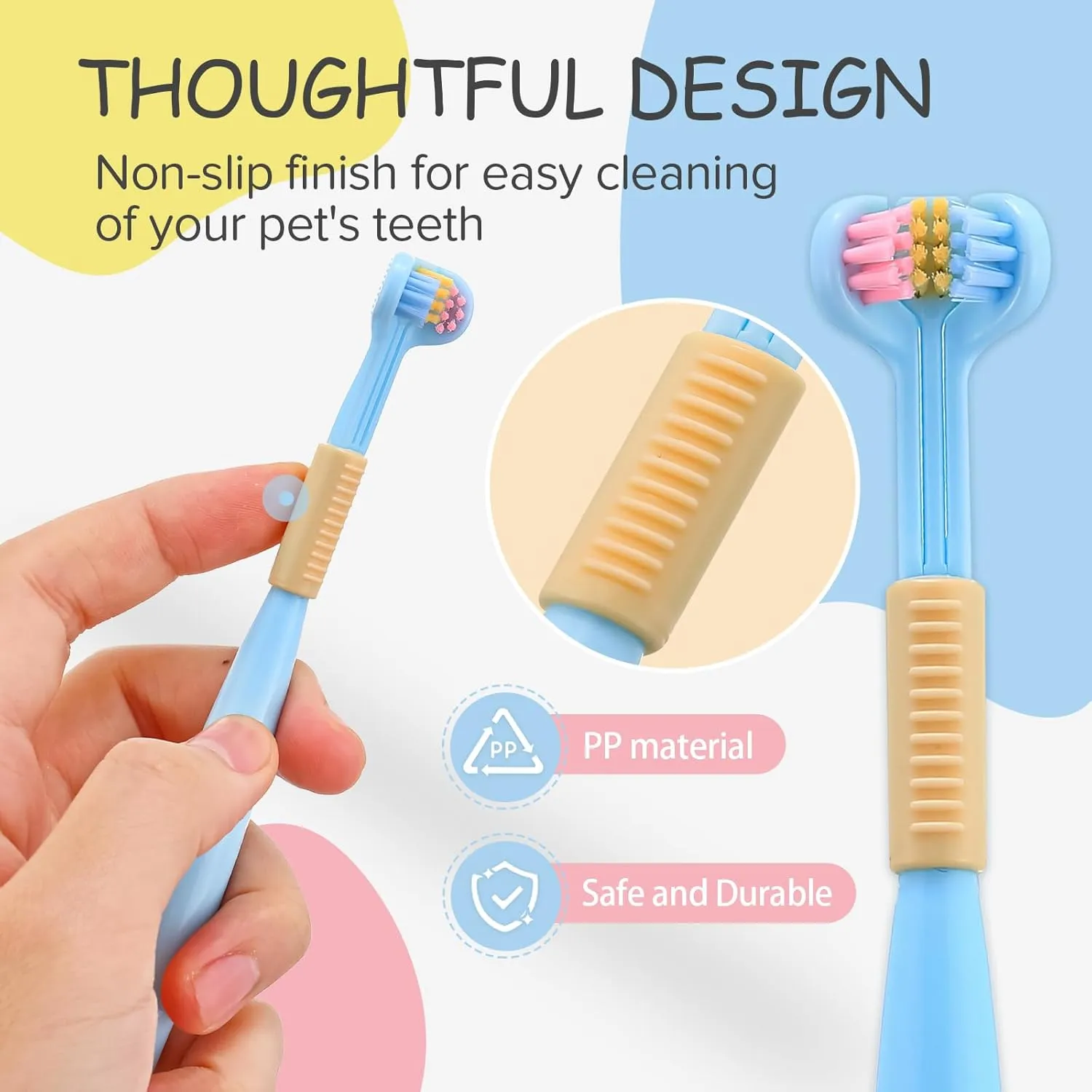 Three-Sided Dog Toothbrush, Great Toothbrush for Small Dogs & Puppies, Dog Tooth Brushing Kit for Cleaning Your Dog's Teeth, for Daily Care of Your Dog's Mouth. Blue, 4 Pcs S