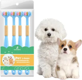 Three-Sided Dog Toothbrush, Great Toothbrush for Small Dogs & Puppies, Dog Tooth Brushing Kit for Cleaning Your Dog's Teeth, for Daily Care of Your Dog's Mouth. Blue, 4 Pcs S